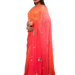 Orange & Pink Shaded Real Silver Work Saree | Pure Chiffon, Butta Design | Jaipurio Luxury Collection